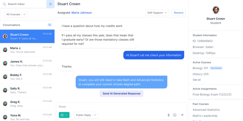 LearnWise One Inbox AI Support